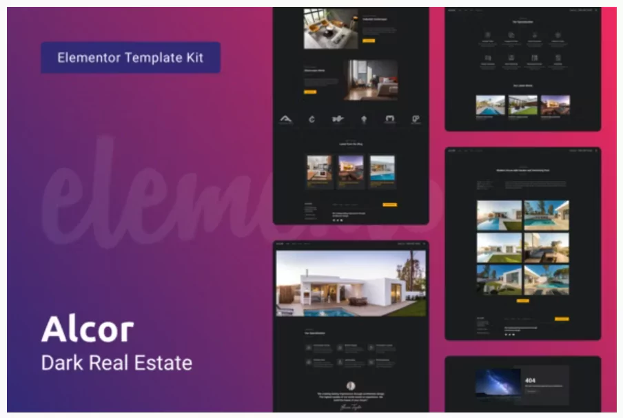 Alcor — Dark Real Estate Elementor Template Kit