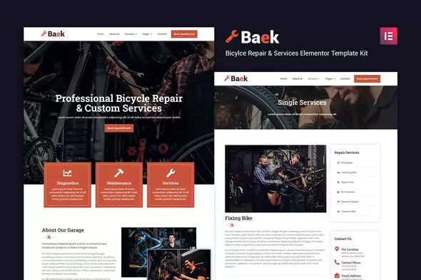 Baek – Bicycle Repair and Service Elementor Template Kit
